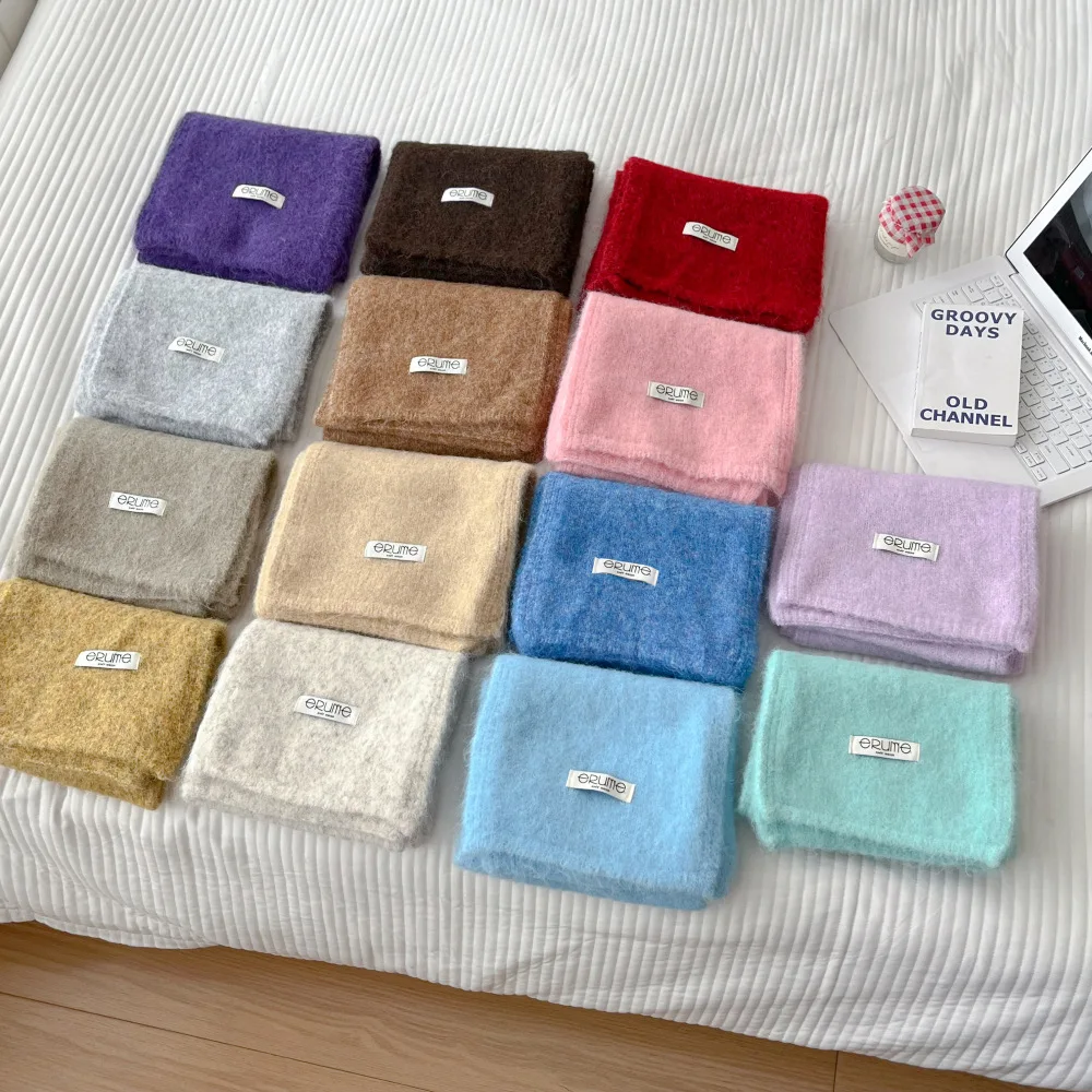 2025 New Ocean Blue Knit Scarf Women Wool Blend Korean Style Versatile Neck Warmer