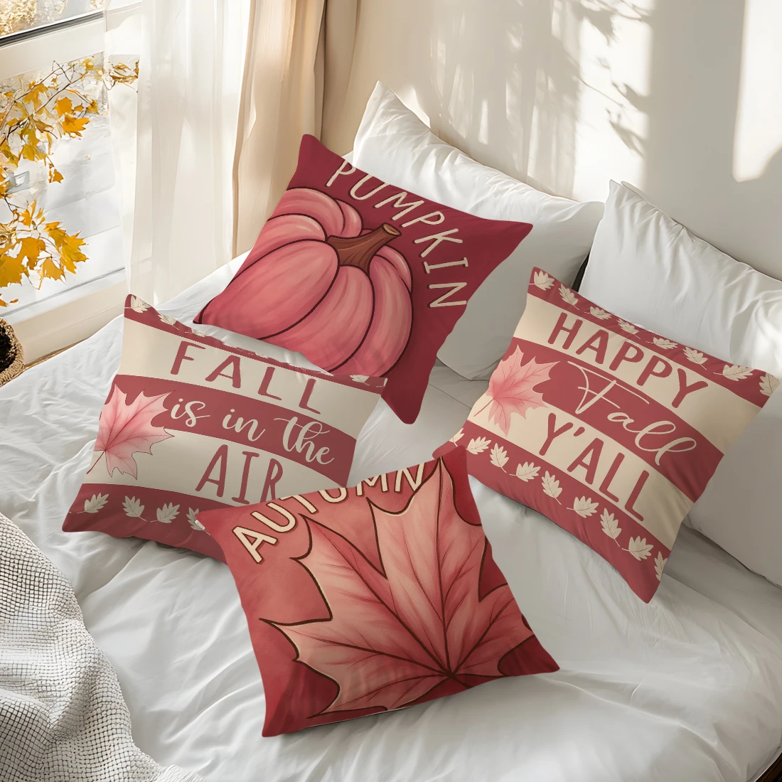 Pink Pumpkin Maple Leaf Pillowcase Printed Polyester 45x45cm Throw Pillowcover Decorative Sofa Cushion Pillowslip Home Decor