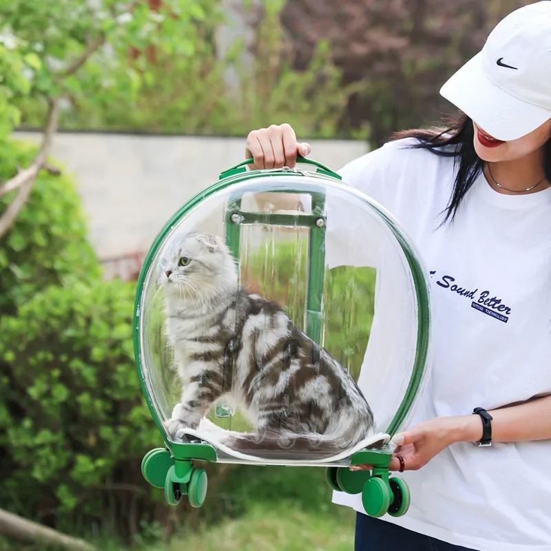 Pet Trolley Bag Breathable Large Space Transparent Capsule Pet Travel Trolley Cat Bag Bubble Box for Puppies Dogs Carriers