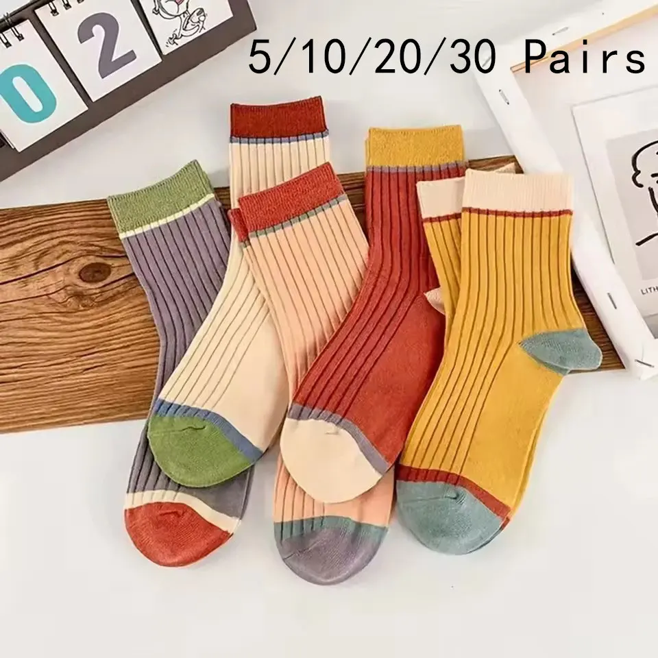 5/10/20/30 Paar Damen-Socken in Bonbonfarben, Harajuku-Socken bis zur Wade, weiche, atmungsaktive Herbst-Winter-Freizeitsocken