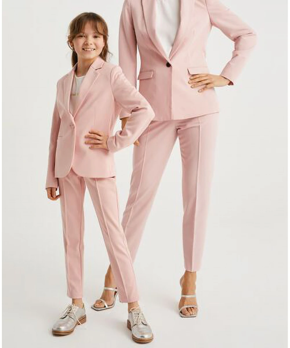 Summer Suit for Girls Pink Fashion Notch Lapel Single Button Blazer Casual Formal Wedding Tuxedo Girl Clothes