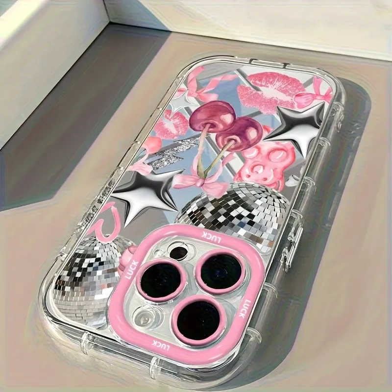 Cherry Bow Lip Pattern Phone Cases For iPhone 17 16 12 11 X XS XR 15 14 Pro Max 13 7 8 Plus 16e 17 Pro Mirror Shockproof Cover - view 4
