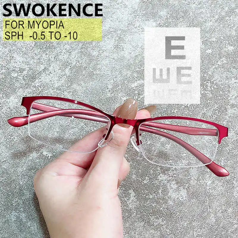 

близорукость и астигматизм prescription очки индивидуальные сфера -0.25 до -10 цилиндр -0.25 до -2.0 мужчины женщины изысканная полуоправа из сплава линзы блокирующие синий свет или фотохромные F037