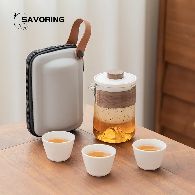 Reise Outdoor Tee-Set Keramik Tragbare Gaiwan Tee Zeremonie Set Mate Porzellan Tassen Werkzeug Voller Topf Gongfu Zubehör Chinesische Tasse
