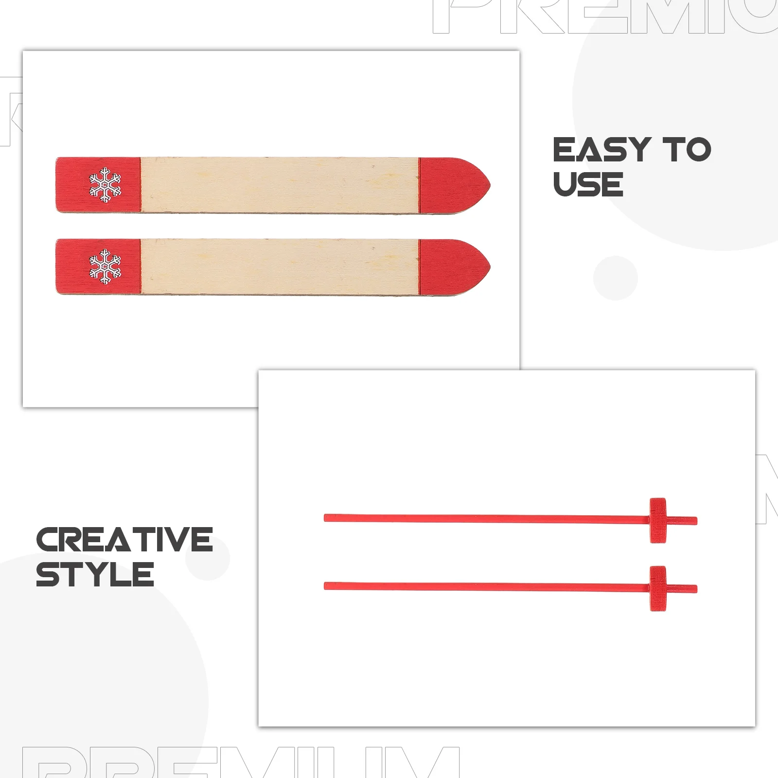 4-teiliges Miniatur-Holzskier-Set mit Stöcken für Kinder, Winter-Sport, Weihnachtsdekoration, Puppenhaus, Feiertagszubehör-Set