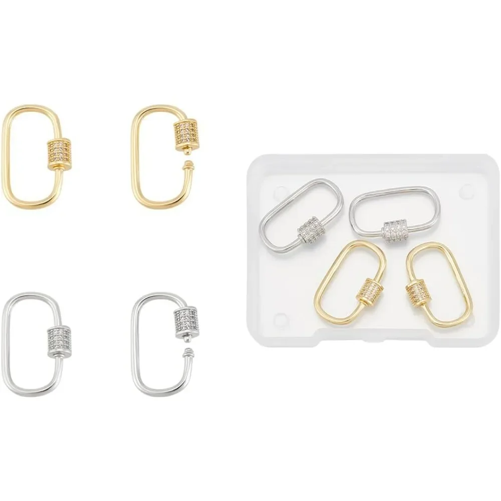 

4Pcs Stainless Steel Screw Carabiner Key Clasp Lock Metal making kit Oval Clasp Necklace Connector 2Colors Rhinestone Lock Charm