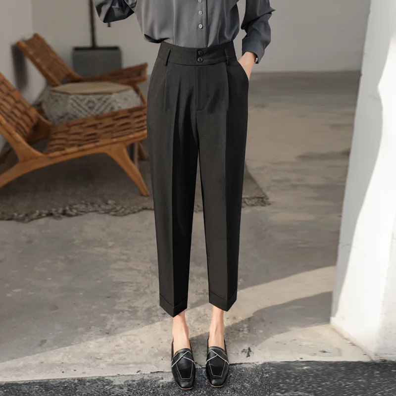 

Suit Pants Women's Straight Loose Cropped Draping Cigarette Pants Spring 2020 Harem Pants Women's Slimming Versatile Thin