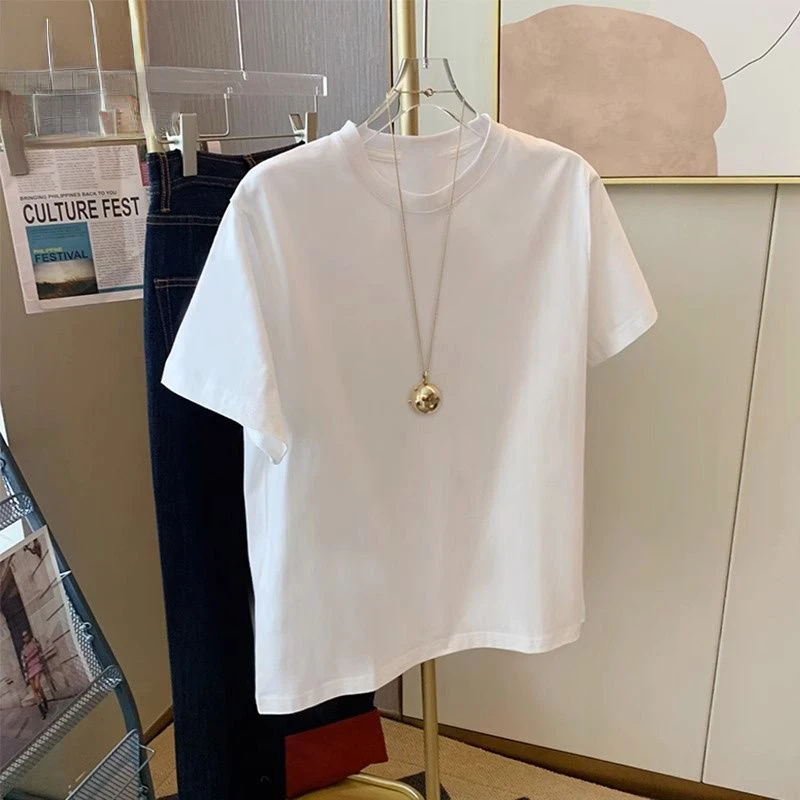 

Heavyweight White Pure Cotton Short Sleeved T-shirt for Men and Women Loose Casual and Slimming Solid Color Niche Top Ins 2024