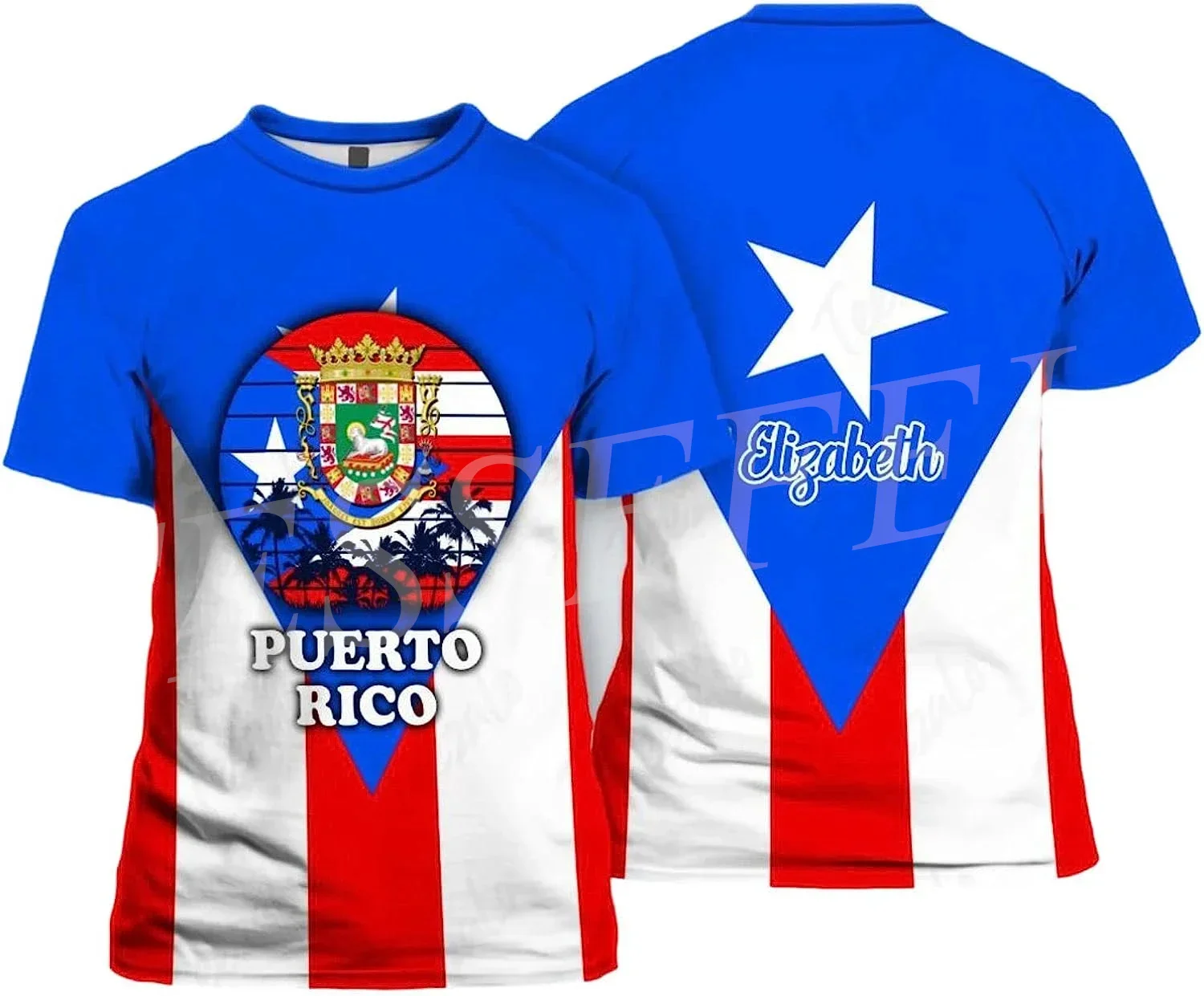 Camiseta de manga corta con nombre personalizado, ropa de calle informal con estampado 3D de Puerto Rico Boricua Taino, Mar caribeño, Verano