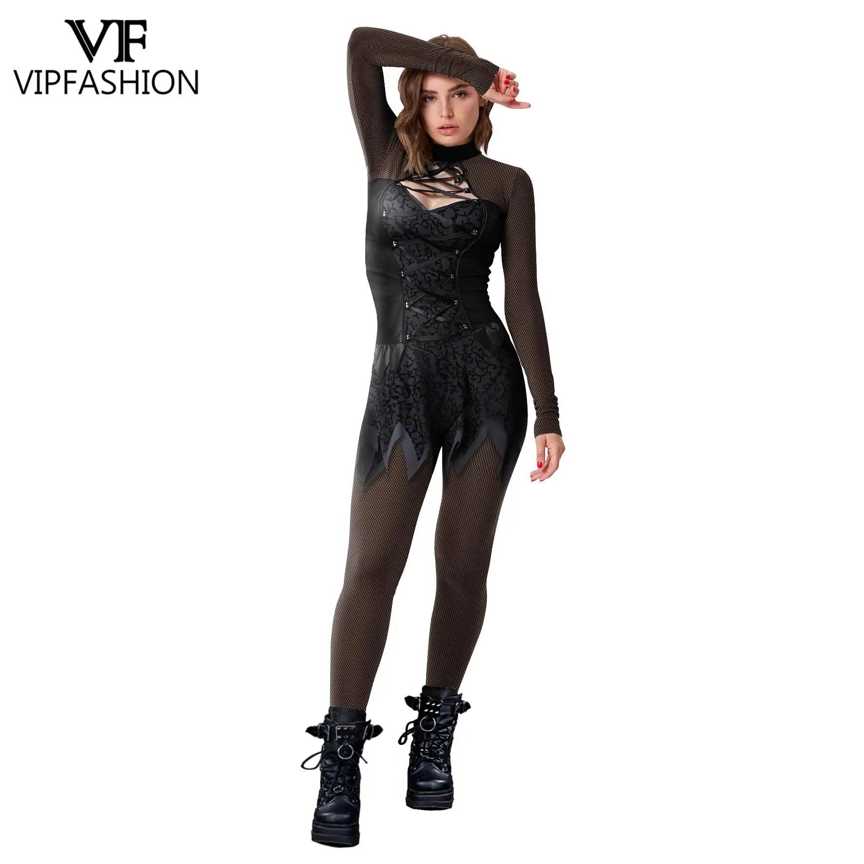 VIP FASHION Girls Gothic Costume Woman Party Jumpsuit Sexy Zentai Bodysuit 12% Spandex Carnival Outfits Party Female Clothing