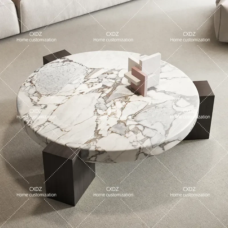 Cream Wind Tunnel Stone Coffee Table Round Light Luxury High End Living Room Home Sofa Creative Marble Medium Ancient Solid