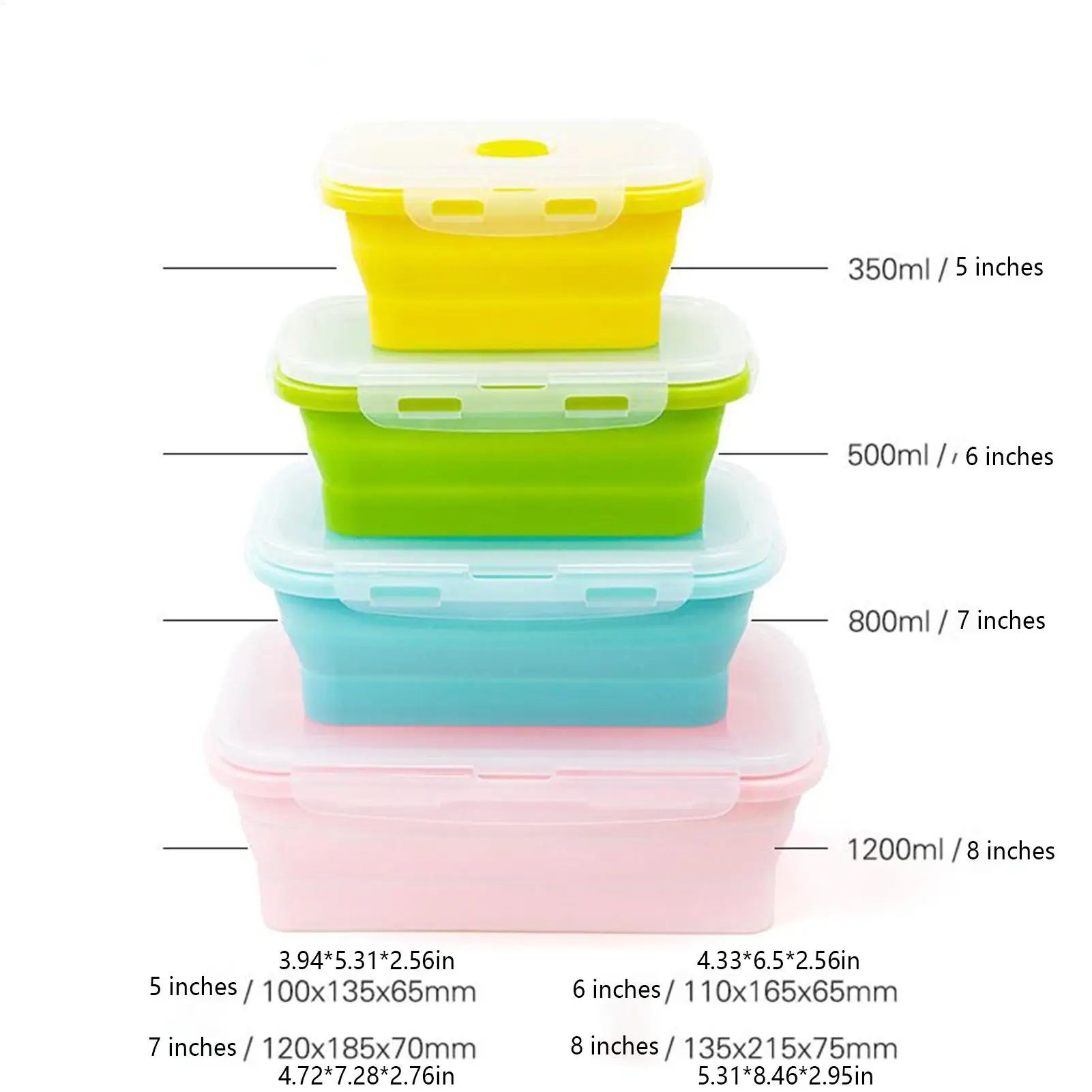 Silicone Food Storage Lunch box 4 Pieces Foldable Food Containers Leakproof Odor-Resistant Reusable Stackable Organizer