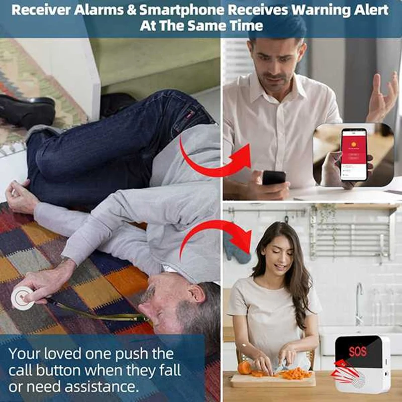 FULL-Wireless Wifi Elderly Caregiver Pager SOS Call Button Emergency SOS Alert System For Seniors Patients Elderly