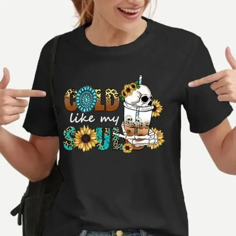 Algodón 100% frío como mi alma. Camiseta de manga corta con cuello redondo, camisetas gráficas, ropa de mujer Harajuku