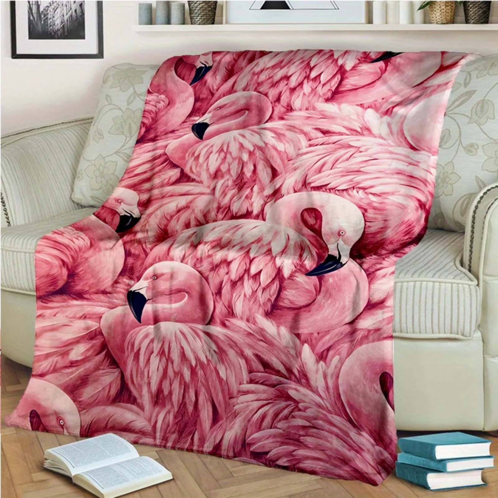 Rosa Flamingo-Flanelldecke, digital bedruckt, für Kinderzimmer, Dekoration, warme, weiche, bequeme Decke für Sofa und Stuhl