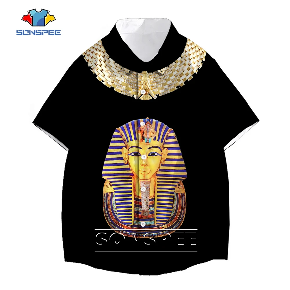 SONSPEE Ancient Egyptian 3D Print Vintage Style Pharaoh Harajuku Hawaii Shirt Men Women Hip Hop Oversize Shirt Short Sleeve Top