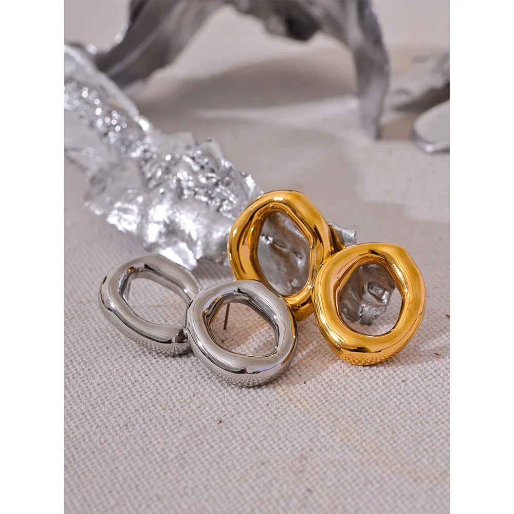 Yhpup Minimalist Geometry Hollow Cast Stainless Steel Waterproof Stud Earrings Fashion Trendy High Quality Jewelry Bijoux