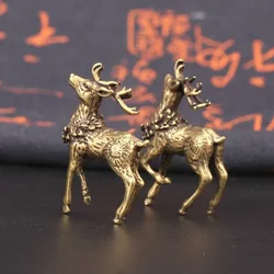 2PCS New Vintage Pure Copper Deer Ornaments A Pair of Solid Brass Sika Deer Elk Living Room Ornaments Home Decoration