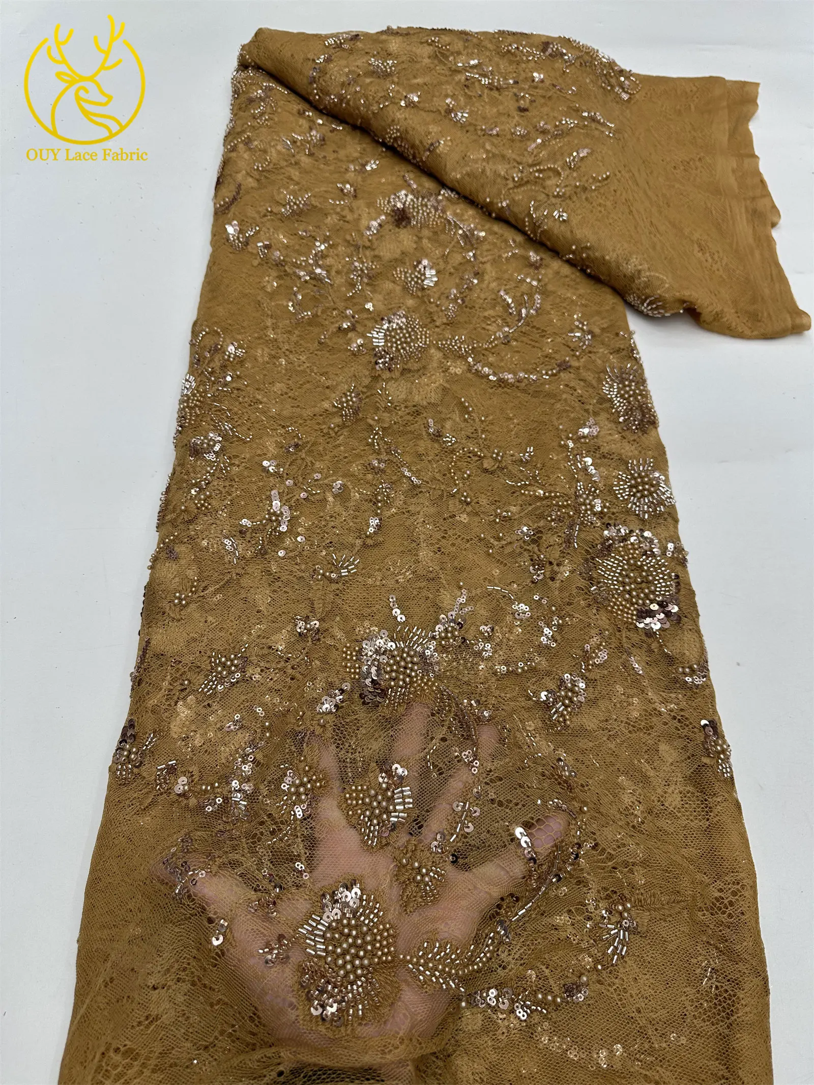Afrikanischer Spitzenstoff, französische Kordelstickerei, Perlen, Pailletten, Tüllnetz für Damen, Hochzeit, Party, Kleid, Nähen, hohe Qualität, 5 Yards – Detail 19
