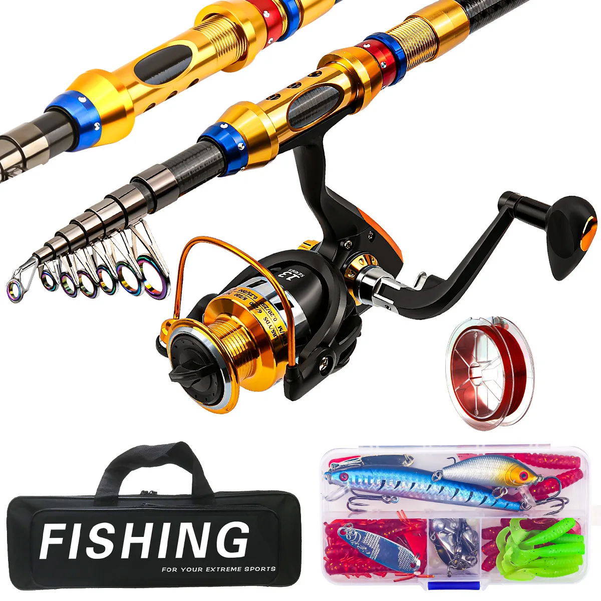 Luya Rod Carbon Fiber Fishing Rod Telescopic Fishing Rod and Reel Combination Full Kit Fishing Set