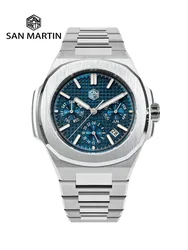 San Martin 43mm Miyota 9120 Multi-function Men Luxury Dress Watch Waffle Texture Dial Business Automatic Mechanical 10Bar BGW-9