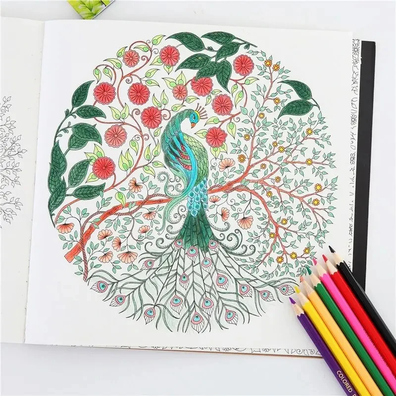 Libro de colorear de jardín secreto de tamaño pequeño para adultos, alivio del estrés, relleno pintado a mano, pintura de Mandala, juguete Montessori