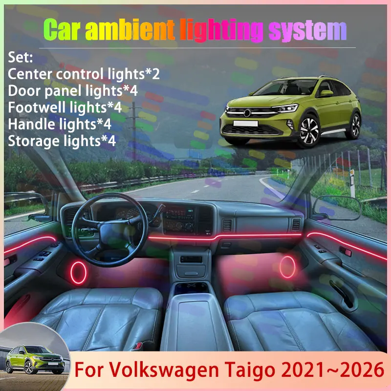 

For Volkswagen Taigo 2021~2026 CS1 2/24 in 1 Car Atmosphere Light Lamp RGB Shade Ensemble Streamer Atmosphere Set Accessories
