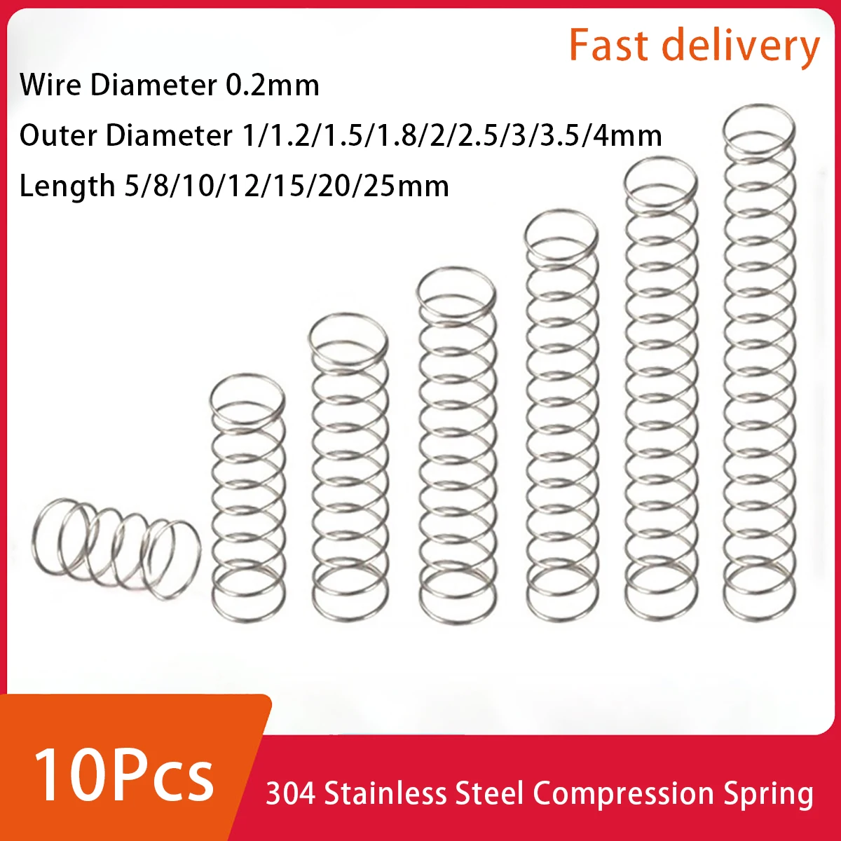 

10Pcs 304 Stainless Steel Compression Spring Precision Small Spring Wire Diameter 0.2Mm Outer Diameter 1-4Mm Length5-25Mm