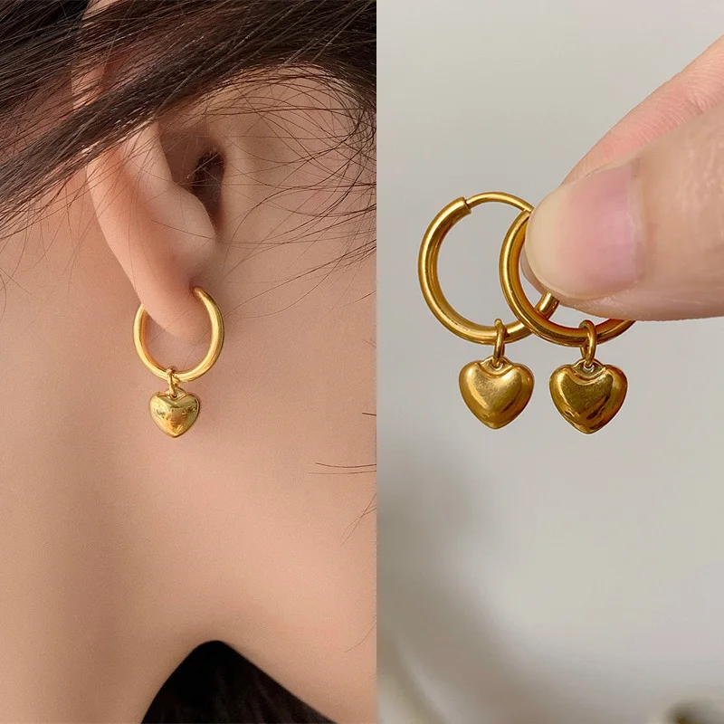 Fashionable Mini Heart Titanium Steel Earrings for Women Exquisite Versatile Non Fading Non Allergic Compact Simple Earrings
