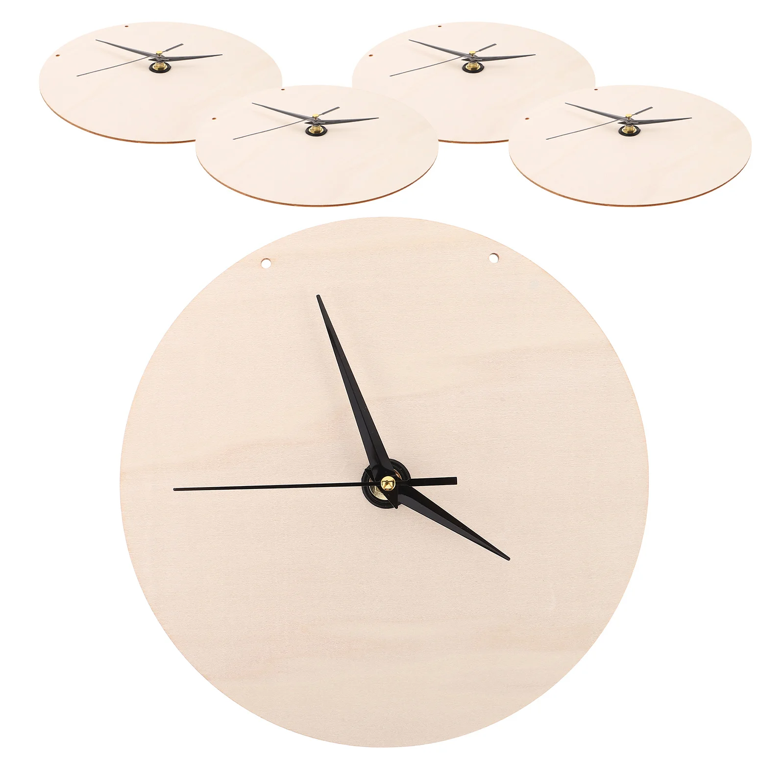 

5set Diy Wooden Dial Blank Round Wall Clock Kit Silent Movement Painting Craft Board Kids Bedroom Home Decor - Clock Making