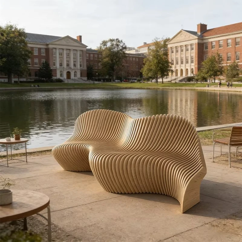 Commercial Bench Modern Parametric Solid Wooden Bench Luxury Durable Wood Waiting Chair for Hotel Office Hobby Garden Airport