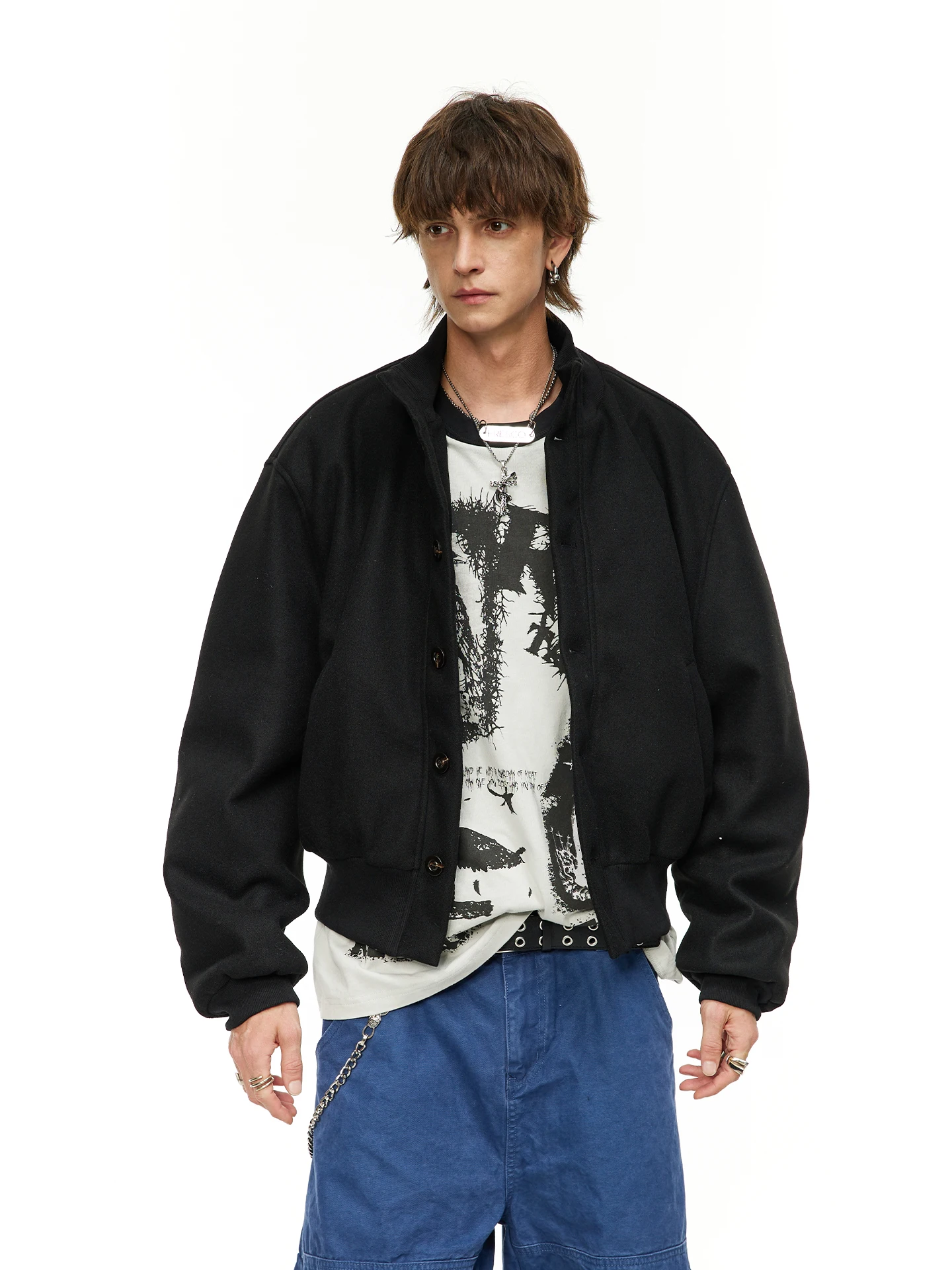 Trendy Stand Collar Parkas Men Women 2025 Winter New Retro Warm Solid Color Tops Single Row Multi-Button Pocket Decorative Coats