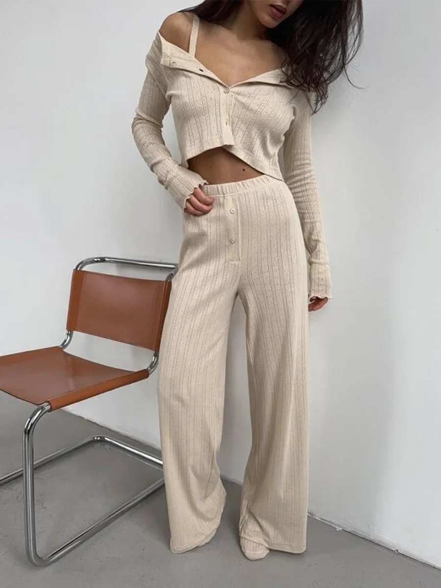 Blubelle 2025 ربيع جديد الجاكار المرأة سترة طويلة الأكمام الملابس الداخلية السراويل بيجامة ثلاث قطع مجموعة المتسكعون بيجامة مجموعات #4