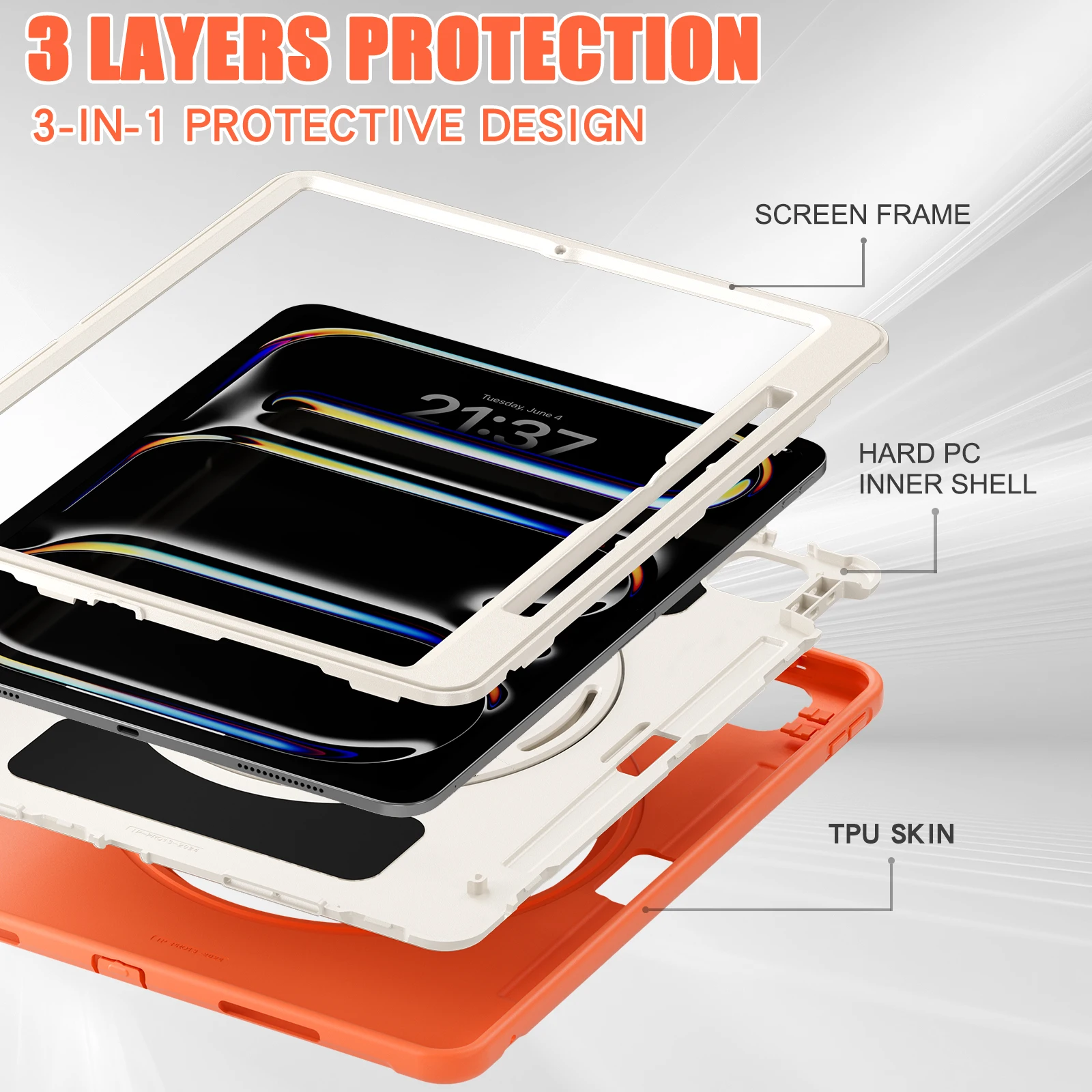Stand Case For iPad Air Pro 13 2026 2025 2024 M4 M3 M2 Pro 12.9 2018-2022 3rd 4th 5th 6th Gen. Rotating Handle Grip Hybrid Cover