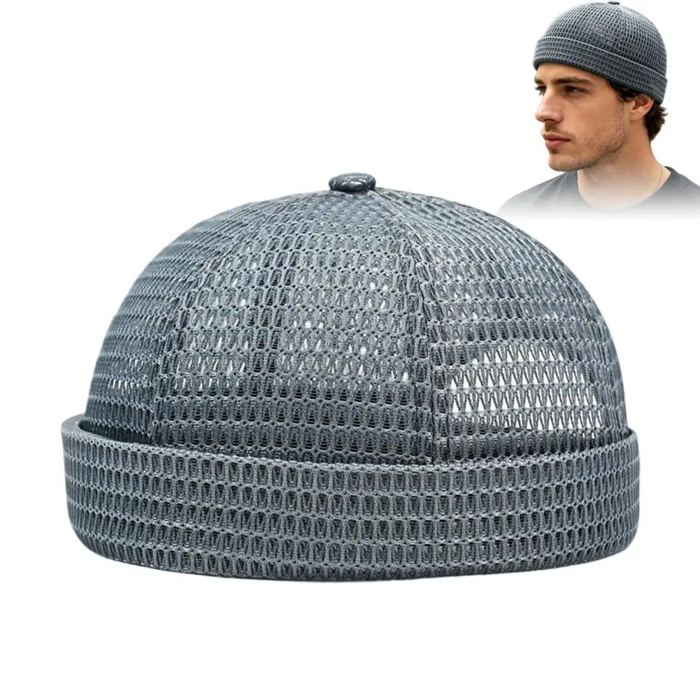 Hip-Hop Kappe Docker Mütze Fahrradkappe Atmungsaktive Mesh-Mütze ohne Krempe Melonenhaut-Hut Sommer Mesh Brimless Docker Kappe – Detail 3
