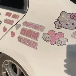 Kawaii Hello Kitty Anime Self Adhesive Crystal Rhinestone Decorative Stickers Fashion Girls Y2k Car Decal Auto Accessories Gifts