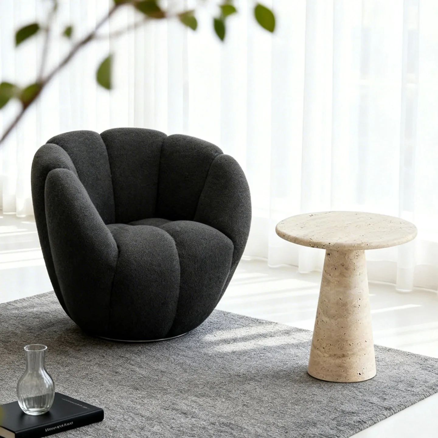 

Italian chenille lazy single leisure chair rotating single chair