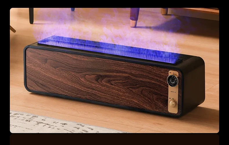 220V 3D Simulation Flame Retro Humidifier Electric Heater Ultrasonic Atomization With Light Walnut Wood Panel