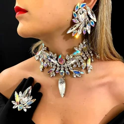 Stonefans-Conjunto de collar y pendientes geométricos, accesorios de cristal para mujer, conjunto de joyería llamativa con diamantes de imitación ostentosos para fiesta
