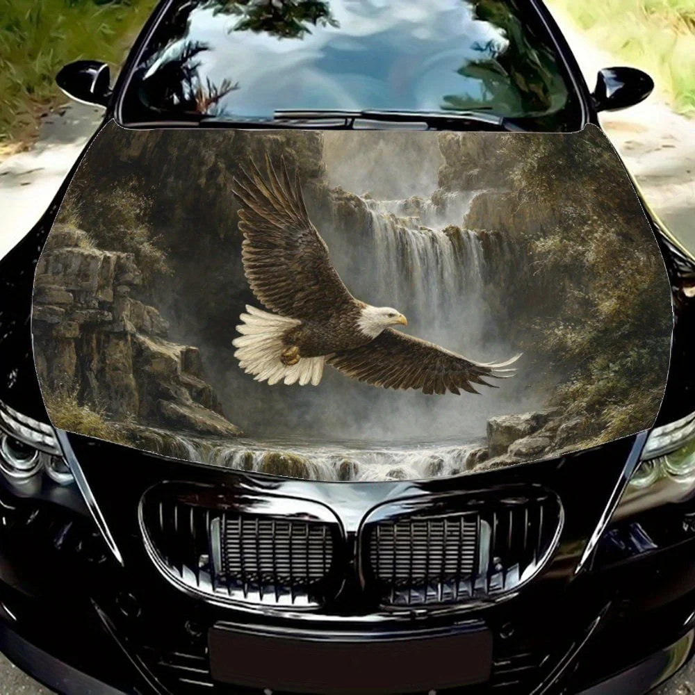 Наклейка на капот двигателя автомобиля Majestic Eagle, шикарная над водопадом, художественная наклейка на экстерьер автомобиля, персонализированное украшение, подарок для Ca