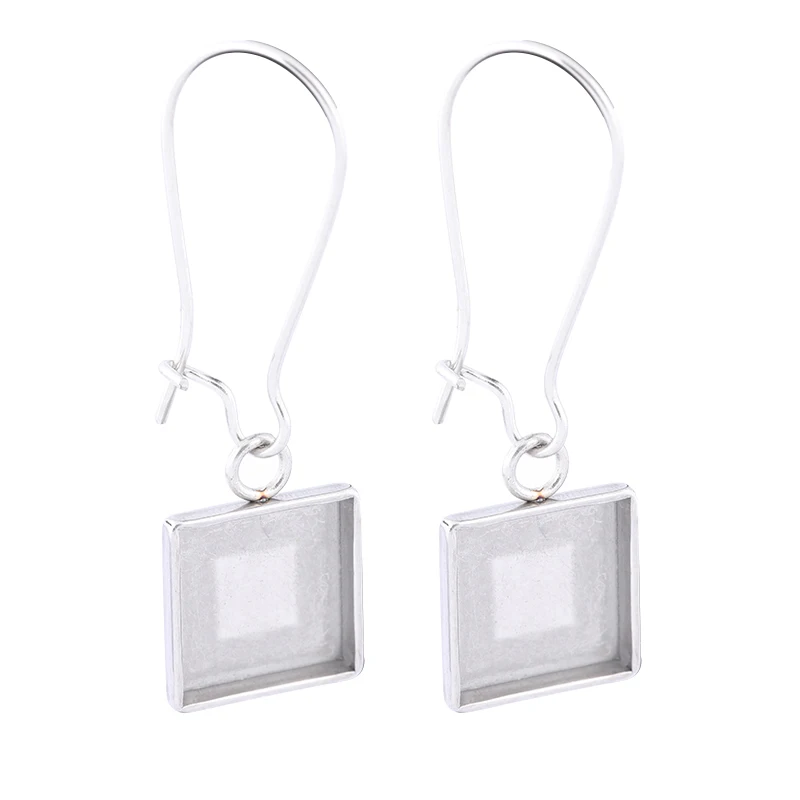 20pcs stainless steel dangle earring base blanks fit 10mm 15mm square cabochon earring bezel setting blanks diy ear wire hooks
