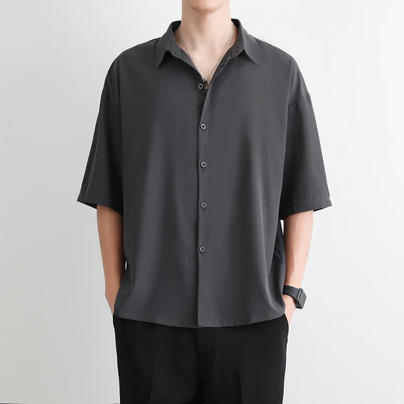 1pcs Summer Thin Men Short Sleeve Shirt Man Ice Silk Loose Style Shirt Male Fashion Casual Lapel Button-down Shirt Men Top S-3XL