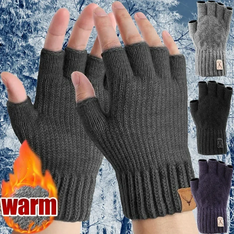 

Touchscreen Warm Fingerless Glove Winter Cold Proof Antifreeze Knitted Half Finger Gloves Cold Outdoor Sports Thermal Mittens