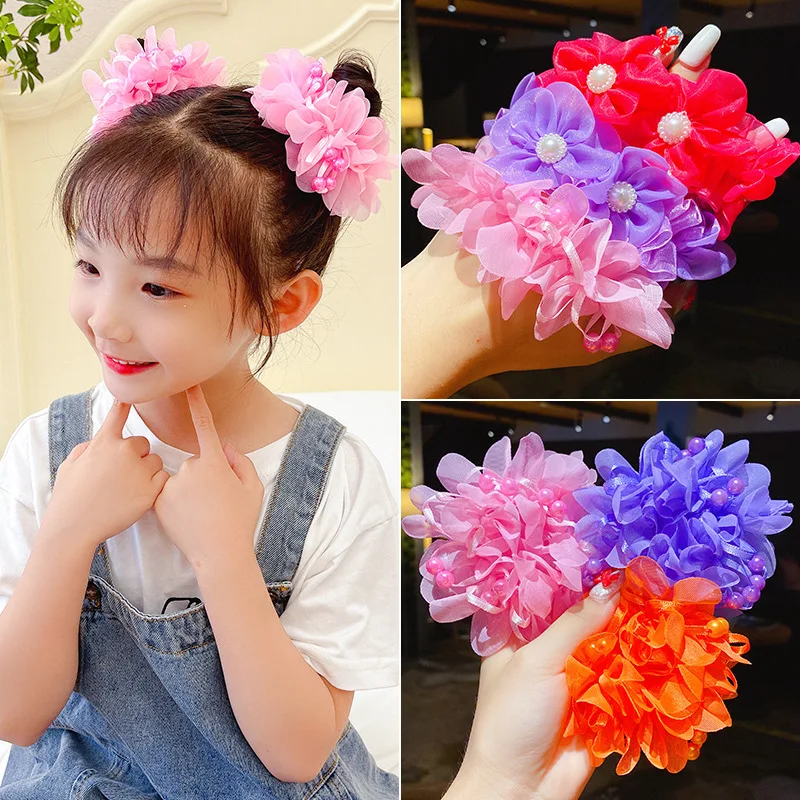2PCS Kinder Nette Kopf Blume Haar Zubehör Prinzessin Kleines Mädchen Marmor Haar Kreis Mädchen Blume Stirnband Haar Krawatten gummi – Detail 2