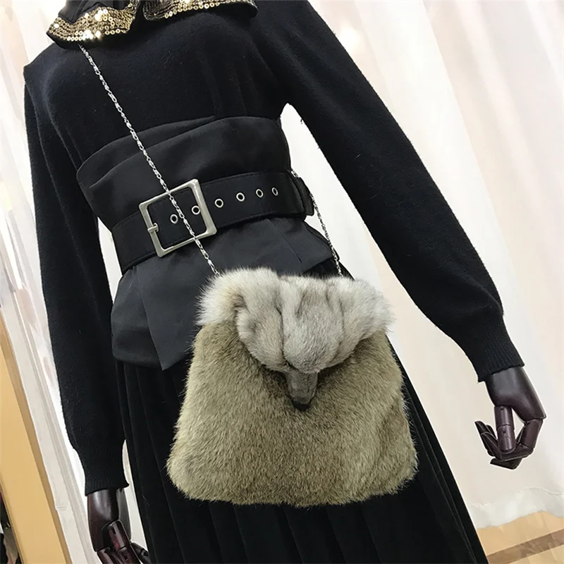 Women\'s Fur Bag New Luxury Full Fur Fox Hair Casual Girl Portable Crossbody Bag Large Capacity Charming Women\'s Exclusive Luxury