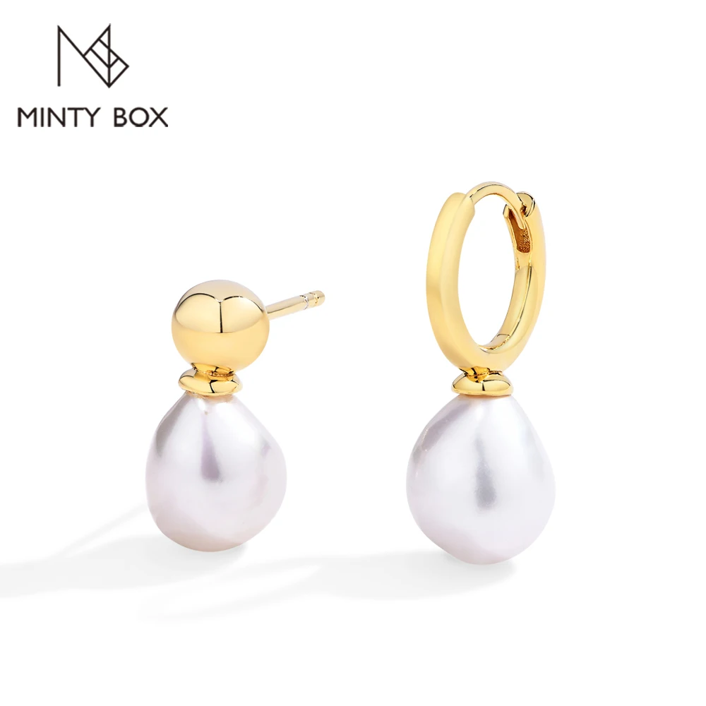 

MINTYBOX S925 Silver Natural Freshwater Pearl Stud Earrings for Women 10*8mm Vintage 18k Gold Plated Wedding Fine Jewelry Gift