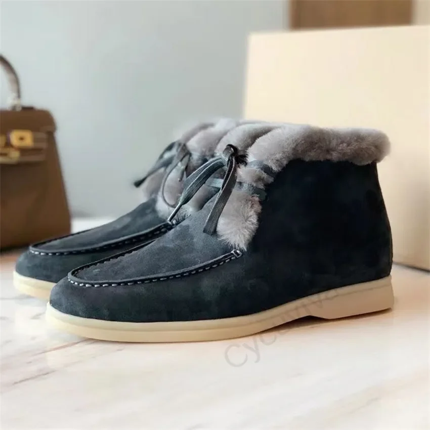 Top High quality Real Wool Snow Boots for Women Kid Suede Lace Up Fur flat Shoes Ladies Winter Warm Luxury Brand Boots