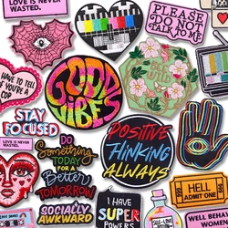 Good Vibes/Positive Letter Slogan Embroidered Patches DIY Personality Cartoon Patch Iron On Patches For Clothing Jeans Stickers