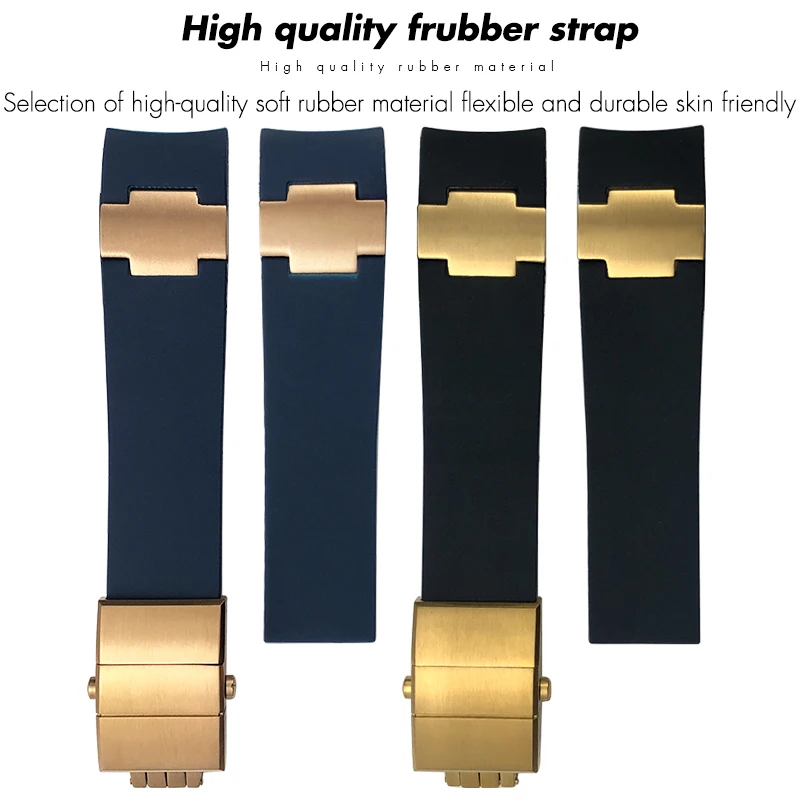 Natural Silicone Rubber Watchband for Ulysse Nardin 263 DIVER Curved End Black Blue 22mm Waterproof Watch Strap Bracelets Tools