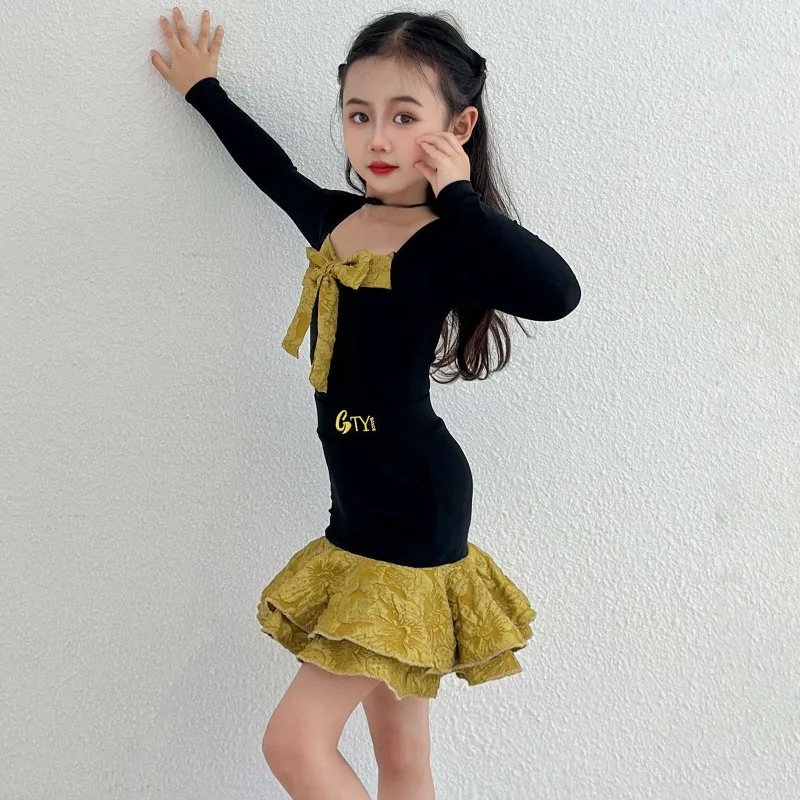 New Latin Dance Suit Girls Autumn and Winter Long Sleeve Advanced Training Suit